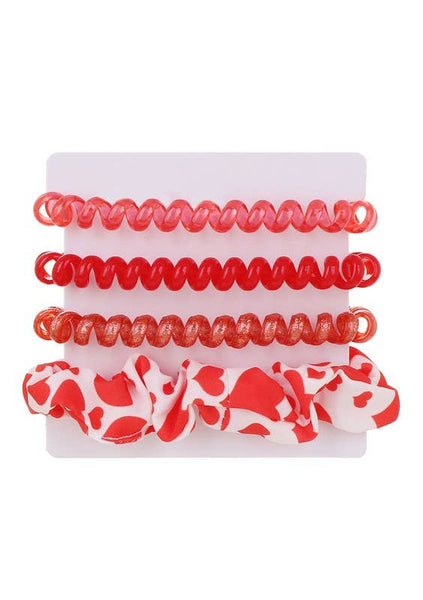 Valentine's Day Spiral Hair Tie Set | 4 Pack